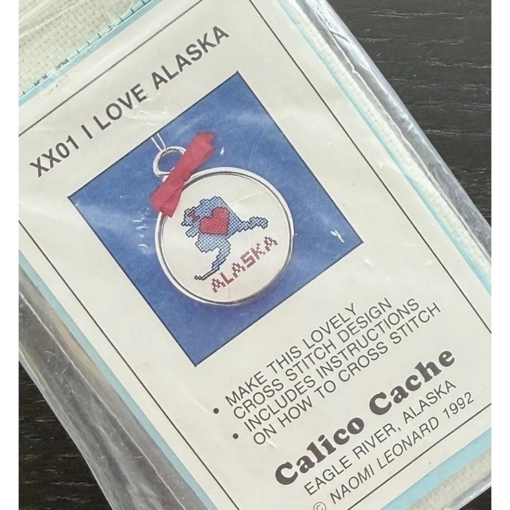 Calico Cache Cross Stitch Ornament Kit 1992 I Love Alaska Vintage Christmas New